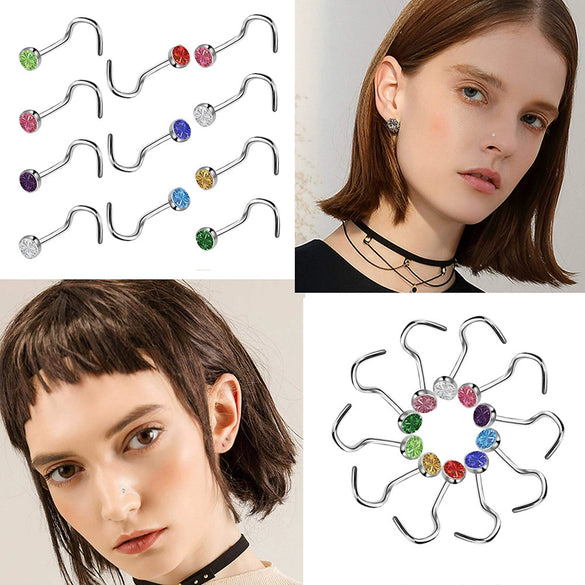 Wholesale Stainless Steel Nose Studs And Nose Rings Diamond Encrusted Round Piercing Jewelry