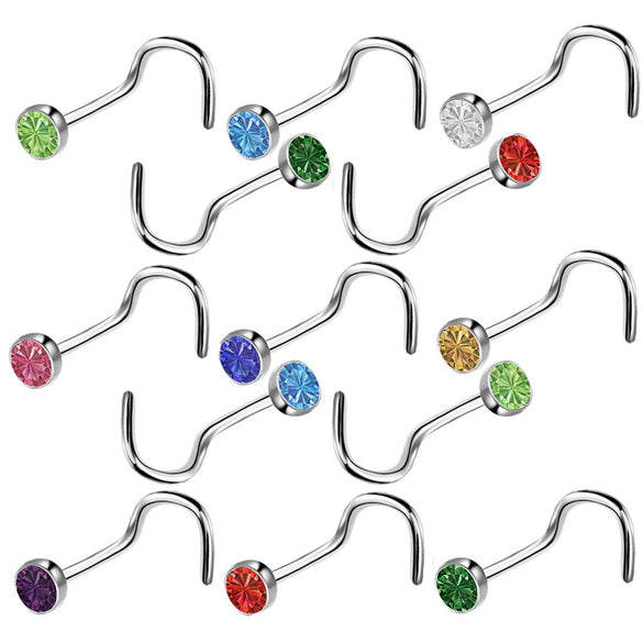 Wholesale Stainless Steel Nose Studs And Nose Rings Diamond Encrusted Round Piercing Jewelry