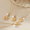 Wholesale Stainless Steel Ocean Series Necklace With Turtle Conch Pearl Pendant Electroplated 18K Gold Non Fading Animal Pattern