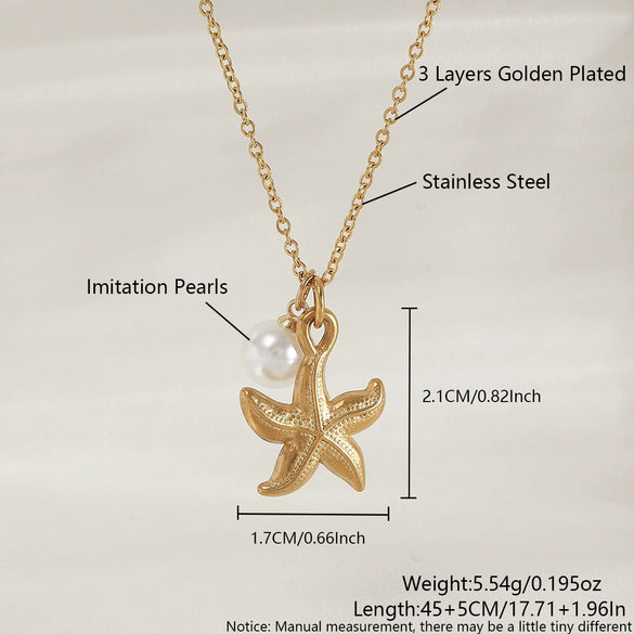 Wholesale Stainless Steel Ocean Series Necklace With Turtle Conch Pearl Pendant Electroplated 18K Gold Non Fading Animal Pattern