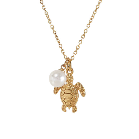 Wholesale Stainless Steel Ocean Series Necklace With Turtle Conch Pearl Pendant Electroplated 18K Gold Non Fading Animal Pattern