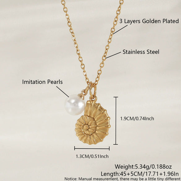 Wholesale Stainless Steel Ocean Series Necklace With Turtle Conch Pearl Pendant Electroplated 18K Gold Non Fading Animal Pattern