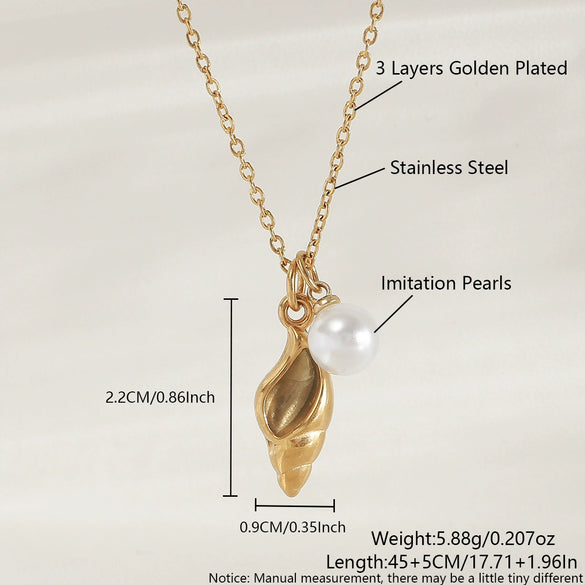 Wholesale Stainless Steel Ocean Series Necklace With Turtle Conch Pearl Pendant Electroplated 18K Gold Non Fading Animal Pattern