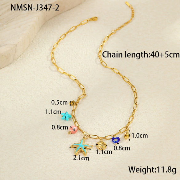 Wholesale Stainless Steel Ocean Style Geometric Starfish Necklace With Electroplating