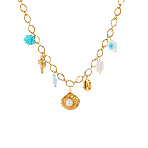Wholesale Stainless Steel Ocean Style Geometric Starfish Necklace With Electroplating