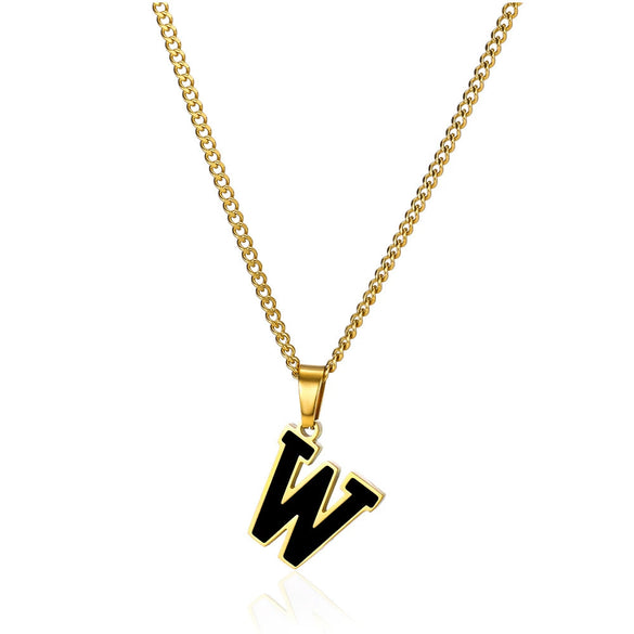 Wholesale Stainless Steel Oil Dripping Letter Pendant Necklace Set With Horse Whip Chain