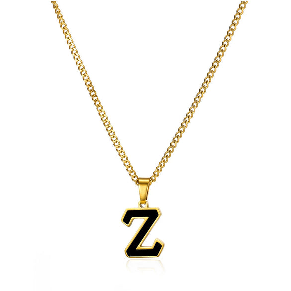 Wholesale Stainless Steel Oil Dripping Letter Pendant Necklace Set With Horse Whip Chain