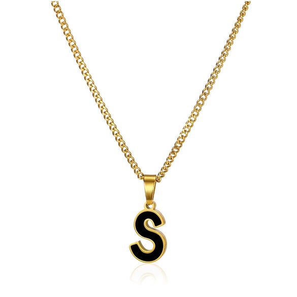 Wholesale Stainless Steel Oil Dripping Letter Pendant Necklace Set With Horse Whip Chain