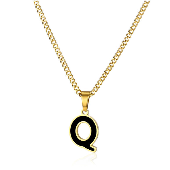 Wholesale Stainless Steel Oil Dripping Letter Pendant Necklace Set With Horse Whip Chain