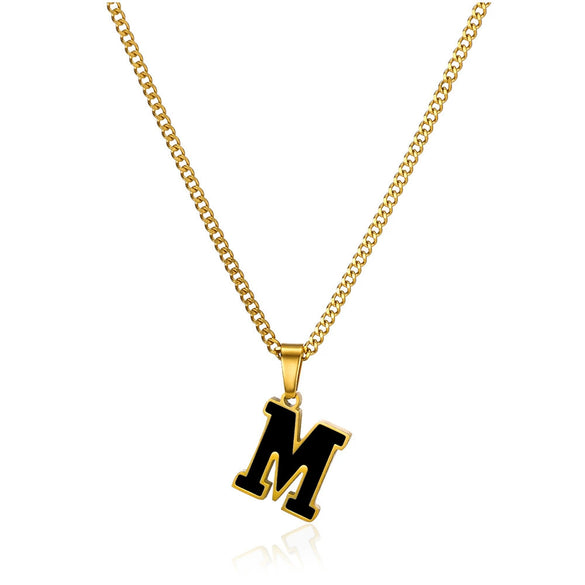 Wholesale Stainless Steel Oil Dripping Letter Pendant Necklace Set With Horse Whip Chain