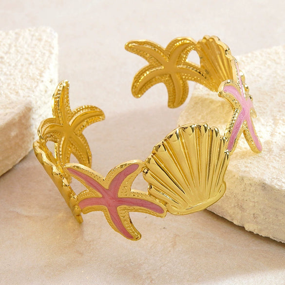 Wholesale Stainless Steel Oil Dripping Starfish Shell Bracelet Jewelry