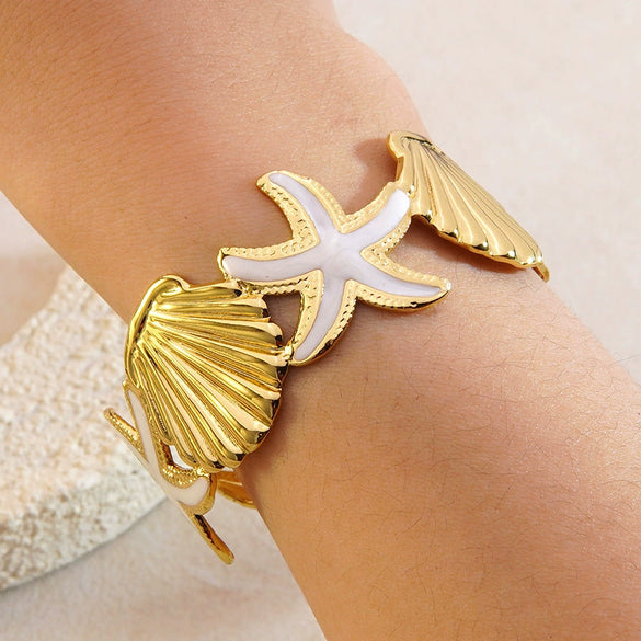 Wholesale Stainless Steel Oil Dripping Starfish Shell Bracelet Jewelry