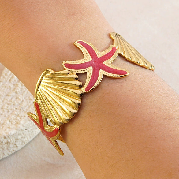 Wholesale Stainless Steel Oil Dripping Starfish Shell Bracelet Jewelry