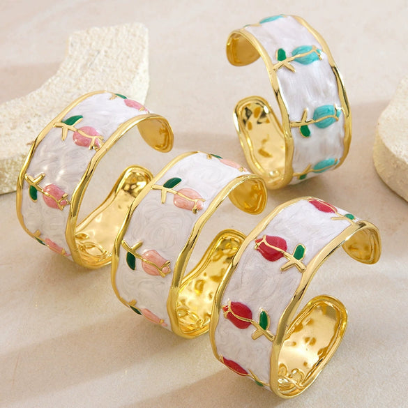 Wholesale Stainless Steel Oil Dripping Tulip Bracelet With Enamel Processing
