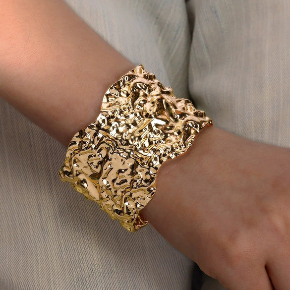 Wholesale Stainless Steel Open Bracelet With Geometric Concave And Convex Pattern And Electroplating Design