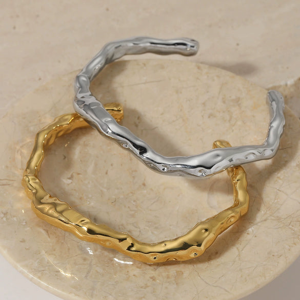 Wholesale Stainless Steel Open Bracelet With Irregular Texture Design And Electroplating Processing