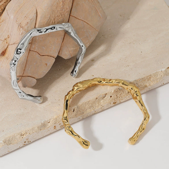 Wholesale Stainless Steel Open Bracelet With Irregular Texture Design And Electroplating Processing
