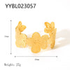Wholesale Stainless Steel Open Bracelet With Retro Style 18K Gold Plated Vacuum Real Gold Electroplating In Pvd Furnace And Plant Flowers Pattern
