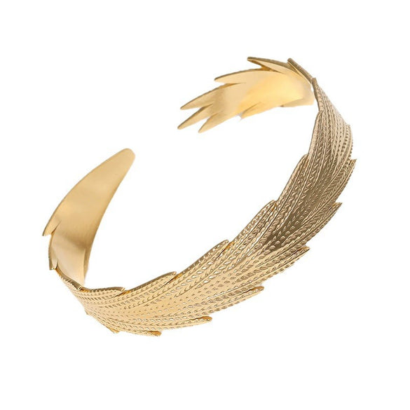 Wholesale Stainless Steel Open Feather Personality Creative Non Fading Bracelet With Electroplating Treatment