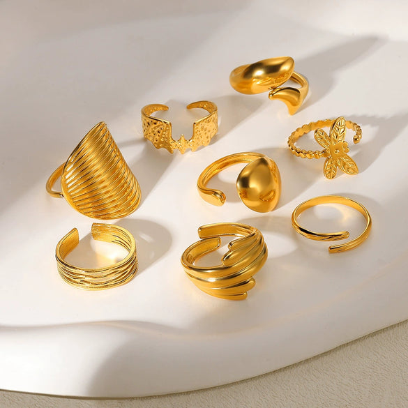 Wholesale Stainless Steel Open Irregular Ring With Insect And Geometric Pattern Electroplated Style Unisex