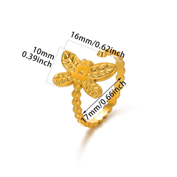 Wholesale Stainless Steel Open Irregular Ring With Insect And Geometric Pattern Electroplated Style Unisex