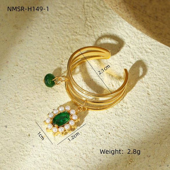 Wholesale Stainless Steel Open Ring And Bracelet With Natural Stone Design Light Luxury Electroplated For Women