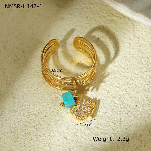 Wholesale Stainless Steel Open Ring And Bracelet With Natural Stone Design Light Luxury Electroplated For Women