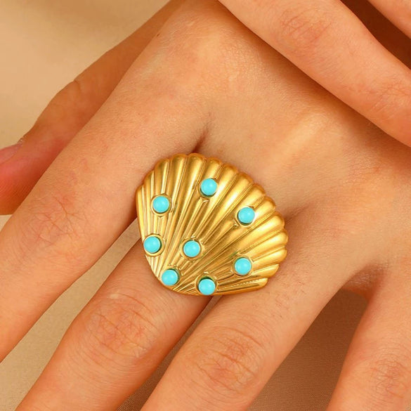 Wholesale Stainless Steel Open Ring For Women With Starfish Seashells Ginkgo Leaf Marine Motifs And Electroplating Processing