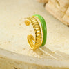 Wholesale Stainless Steel Open Ring Jewelry With Green Oil Drop Double Stripe Fashion Style Electroplating Treatment