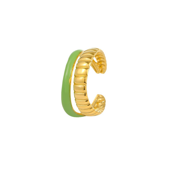Wholesale Stainless Steel Open Ring Jewelry With Green Oil Drop Double Stripe Fashion Style Electroplating Treatment