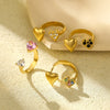 Wholesale Stainless Steel Open Ring Light Luxury Style With Colorful Love Zircon And Heart Shape Pattern Electroplated