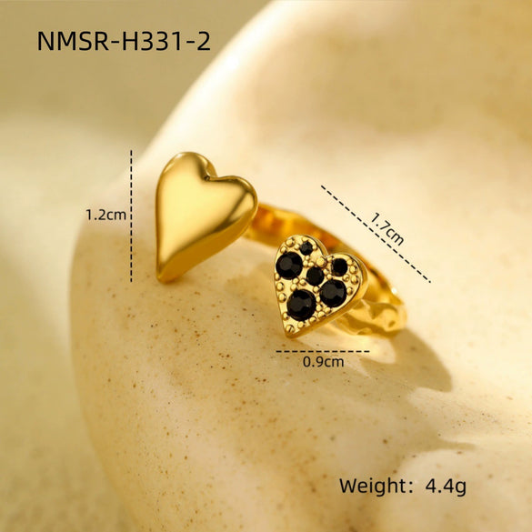 Wholesale Stainless Steel Open Ring Light Luxury Style With Colorful Love Zircon And Heart Shape Pattern Electroplated