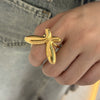 Wholesale Stainless Steel Open Ring With Exaggerated Stereo Creative Butterfly Design For Women Electroplated