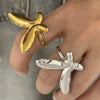 Wholesale Stainless Steel Open Ring With Exaggerated Stereo Creative Butterfly Design For Women Electroplated