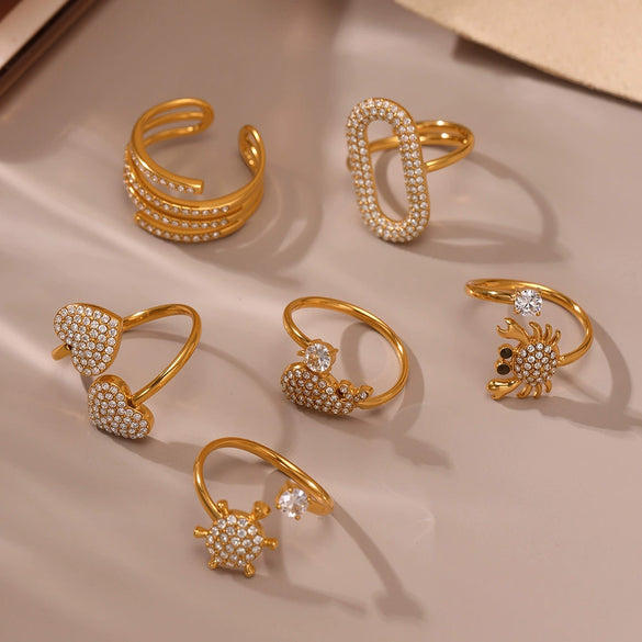 Wholesale 316L Stainless Steel Open Ring With Geometric And Heart Shapes Electroplated Jewelry For Women
