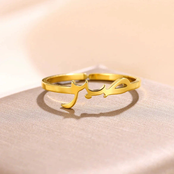 Wholesale Stainless Steel Open Ring With Geometric Letters For Men And Women Electroplated