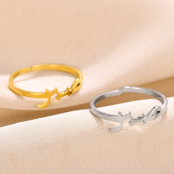 Wholesale Stainless Steel Open Ring With Geometric Letters For Men And Women Electroplated