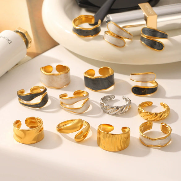 Wholesale Stainless Steel Open Ring With Geometric Shape Oildropping Pvd Vacuum Plating Hand Jewelry For Women Ins Style