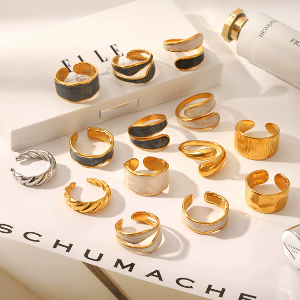 Wholesale Stainless Steel Open Ring With Geometric Shape Oildropping Pvd Vacuum Plating Hand Jewelry For Women Ins Style