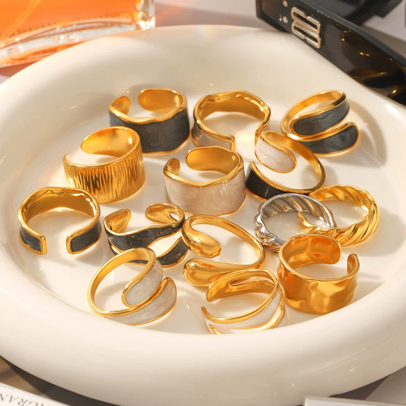 Wholesale Stainless Steel Open Ring With Geometric Shape Oildropping Pvd Vacuum Plating Hand Jewelry For Women Ins Style