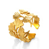 Wholesale Stainless Steel Open Ring With Ginkgo Leaves Design Hip Hop Exaggerated Style Electroplated