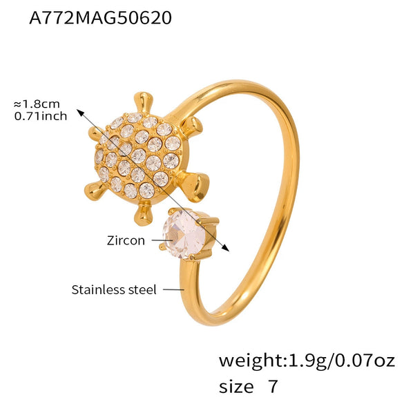 Wholesale Stainless Steel Open Ring With Heart And Geometric Shapes Electroplated Non Fading Niche Design Women's Jewelry