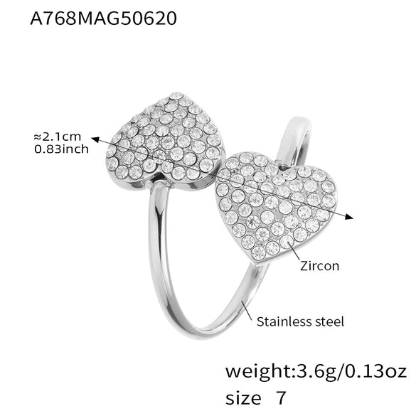 Wholesale Stainless Steel Open Ring With Heart And Geometric Shapes Electroplated Non Fading Niche Design Women's Jewelry