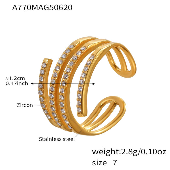 Wholesale Stainless Steel Open Ring With Heart And Geometric Shapes Electroplated Non Fading Niche Design Women's Jewelry