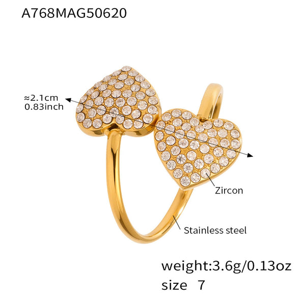 Wholesale Stainless Steel Open Ring With Heart And Geometric Shapes Electroplated Non Fading Niche Design Women's Jewelry
