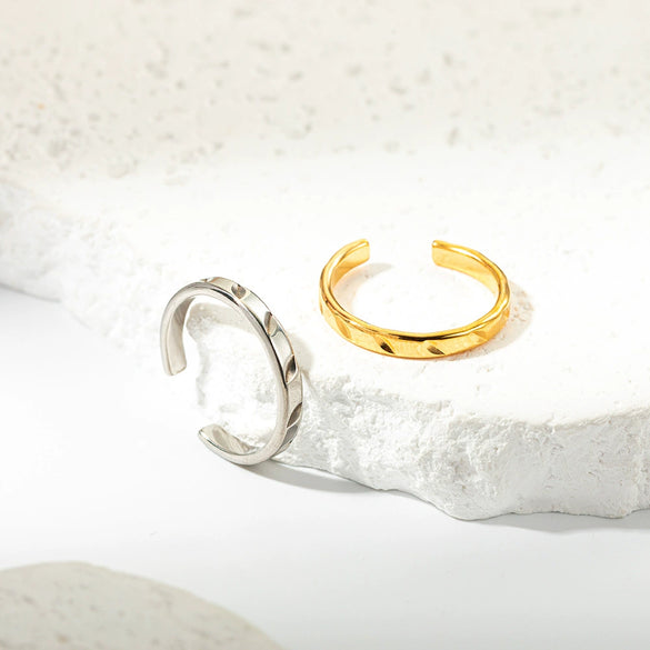 Wholesale Stainless Steel Open Ring With Leaves Embossed Fashion Style Unisex