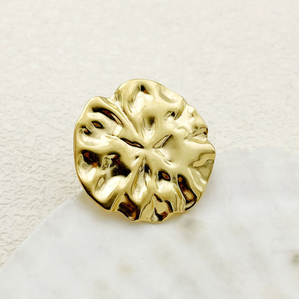 Wholesale Stainless Steel Open Ring With Plant Flowers Pattern Gold Plated