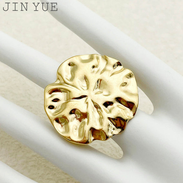 Wholesale Stainless Steel Open Ring With Plant Flowers Pattern Gold Plated