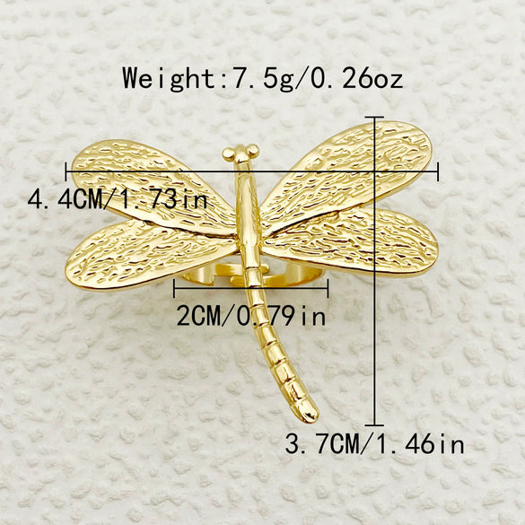 Wholesale Stainless Steel Open Ring With Retro Flower Geometric Dragonfly Butterfly Sun Color Dripping And Electroplating Design