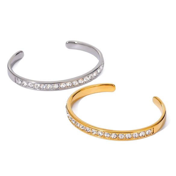 Wholesale Stainless Steel Opening Bracelet With White Rhinestones And Electroplating In Summer Vacation Style